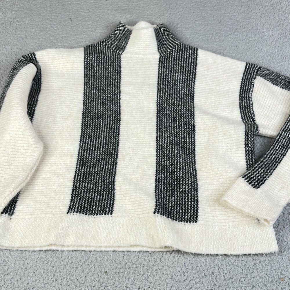 BY ANTHROPOLOGY  Sweater Women XS White Black Crop Mock Stripe Textured